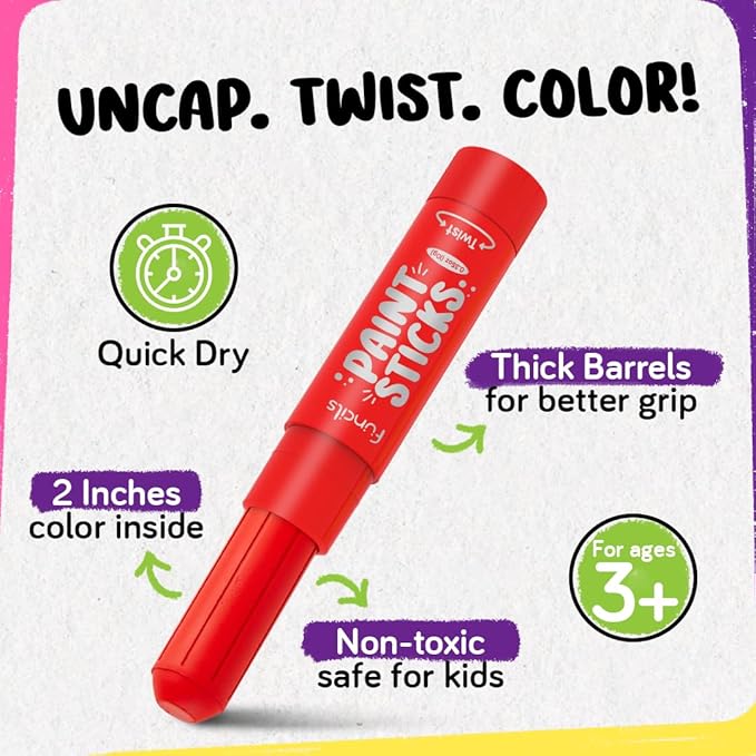 12 Tempera Paint Sticks for Kids & Toddlers - Quick Dry, Non-Toxic Washable Paint for Kids | Art & Craft Supplies Set, Solid Painting Markers with Metallic Gold & Silver Color Ages 1 2 3 4 5 6