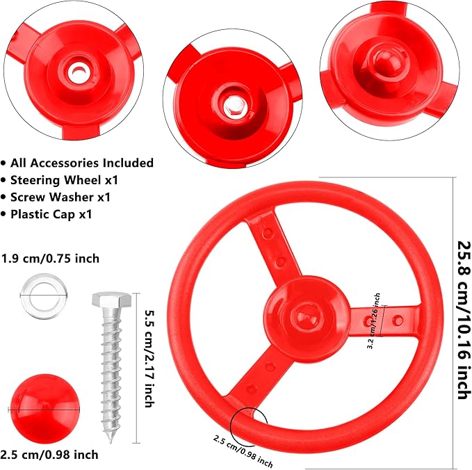 Playground Steering Wheel Accessories Plastic Swingset Steering Wheel Pirate Ship Steering Wheel Playset for Outdoor Backyard Treehouse Playground Jungle Gym (1, Red)