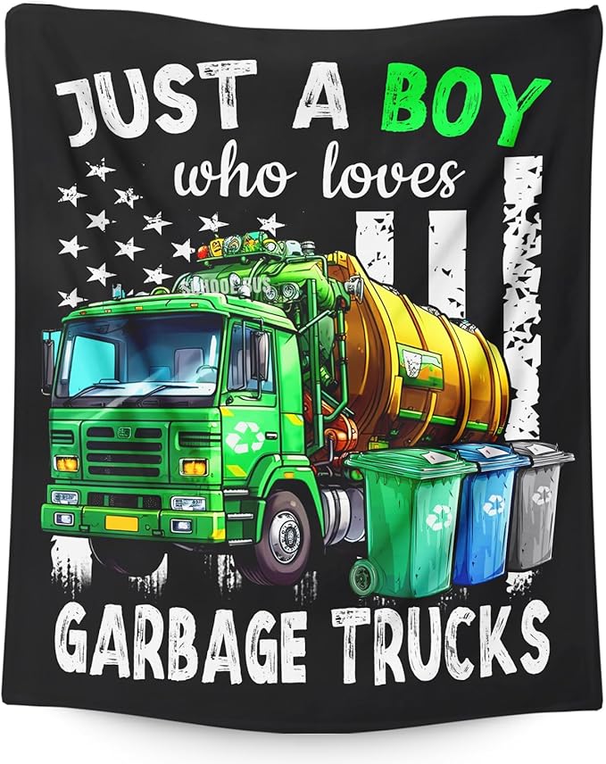 Garbage Truck Blanket for Boys - 30x40 Inches Cute Throw Blanket Gifts for Kids Truck Lovers - Black Soft Fuzzy Car Blankets for Sofa Couch Bed