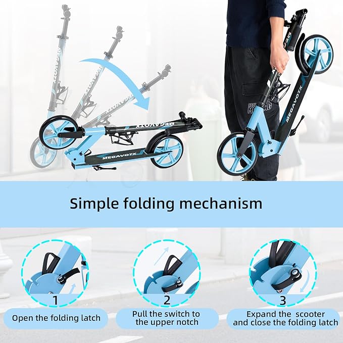 Foldable Kids Scooter with 8 inch Sturdy Wheels - Scooters for Kids, Teens, Adults Ages 8+, Adjustable Handlebar, Gift for Boys&Girls, 220lbs Max Load, Bearing ABEC7,Cup Holder