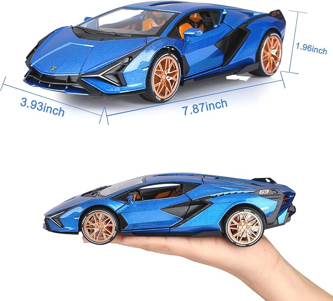 SASBSC Lamb Toy Cars for Kids Sian Model Car Fp37 Diecast Metal Cars with Light and Sound Pull Back Car Toys for 3+ Year Old Boys (Blue-1 24)