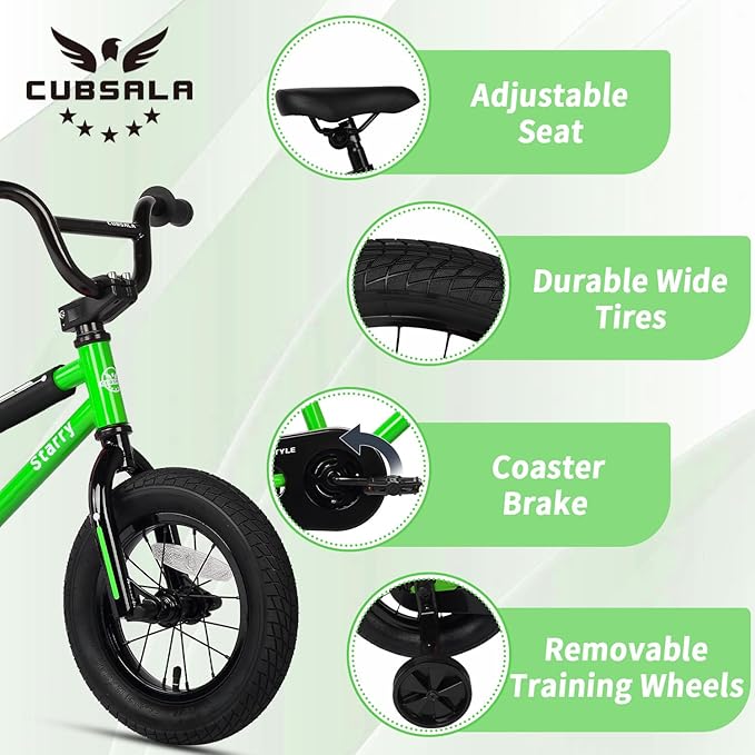 12 14 16 18 Inch Kids Bike BMX Style Bicycle with Training Wheels Coaster Brake for 2-10 Years Old Toddlers Boys Girls Multiple Colors