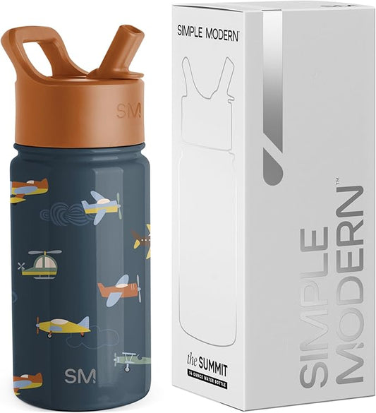 Simple Modern Kids Summit Water Bottle with Straw Lid | 14oz Stainless Steel Cup Insulated Tumbler for Toddlers, School | Wheels Up
