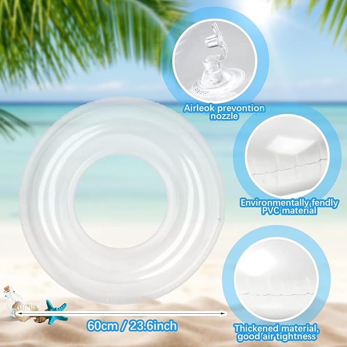6 Pcs Inflatable Pool Floats 24 Inches Swim Tube Bulk Swimming Ring Pool Floaties for Beach Party Decorations Women and Men River Lake Summer Vacation Holiday (Clear)