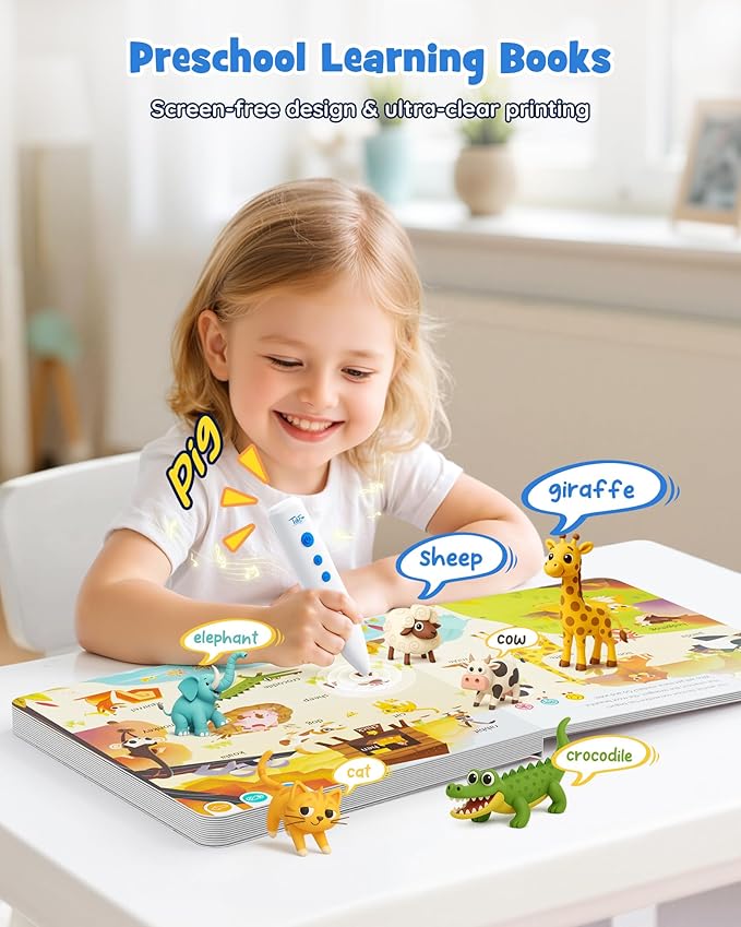 Talking Pen Books Sets, Engaging Electronic Learning Toys with Interactive Audio Sound Books, Toddler Educational Birthday Gifts, Autism Sensory Games for Ages 2 3 4 5 6