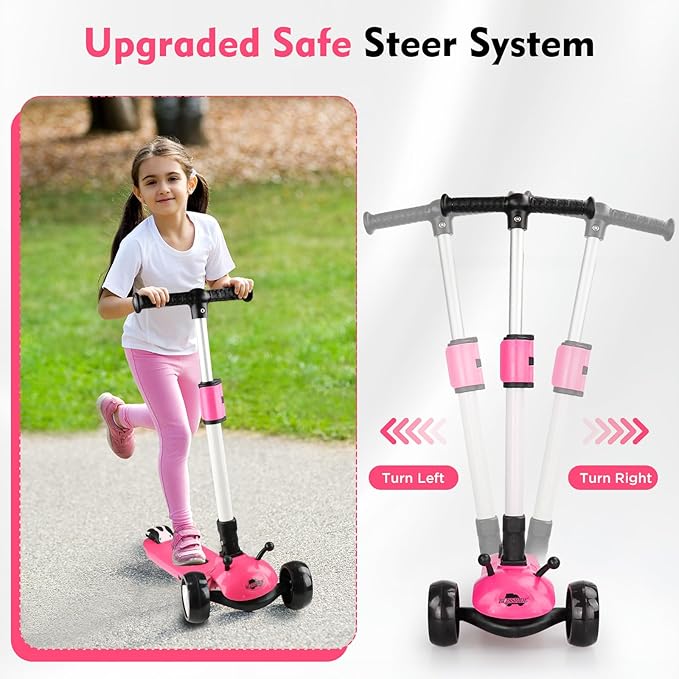 3 Wheel Electric Scooter for Kids Ages 3-12, w/Full Body Lights Up, DIY Stickers, 3 Adjustable Heights, 5Mph Safe Speed, 90min Riding, BLISSRIDE Foldable Kids Electric Scooter for Boys & Girls