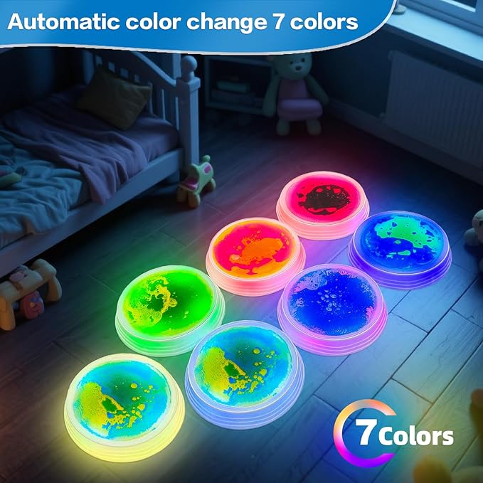 Stepping Stones for Kids - 6pcs Light Up Liquid Stepping Stones with 7 Color LED, Non-Slip Sensory Balance Toys for Toddlers Ages 3-5, Indoor Outdoor Fitness Toys for Birthday