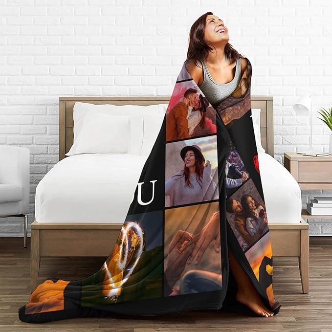 Custom Blanket with Photos, Personalized Blankets with Picture, I Love You Girlfriend Boyfriend Couples Gifts, for Birthday Christmas Women Men Adult Kids Mom Dad Wife Husband