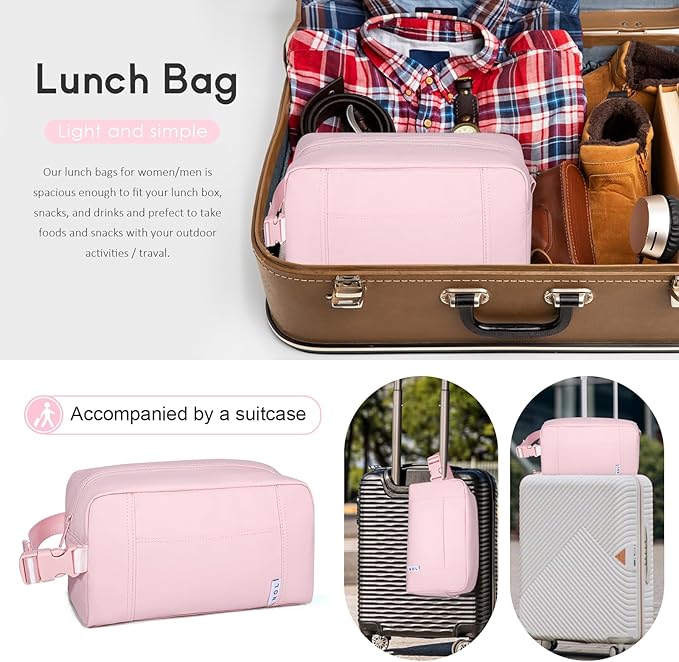 NOL Natural Organic Lifestyle Freezable Snack Bag, Leakproof Cooler Lunch Bag, Reusable, Zip Closure with Buckle Handle Nylon Waterproof Snack Box for Work Travel-Pink