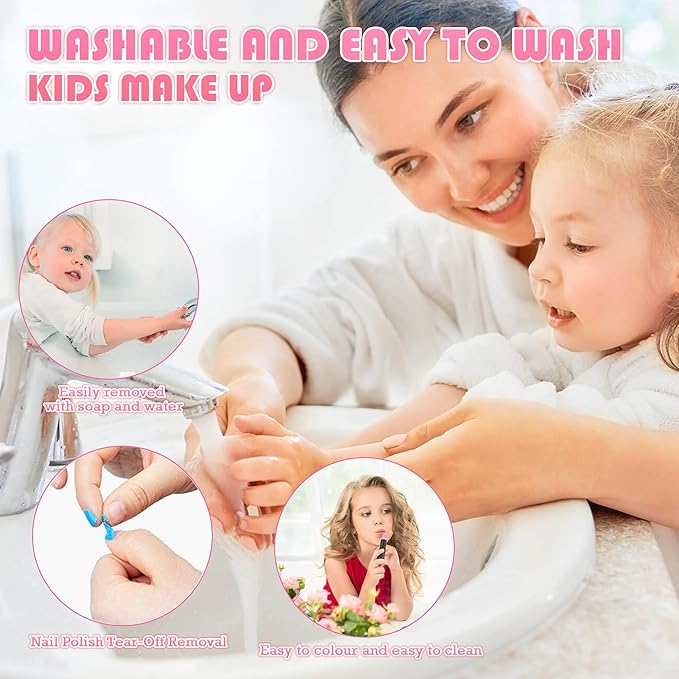 Kids Washable Makeup Girls Toys - Real Makeup Kit for Little Girls, Kid Make up Set for Toddlers Children Princess Dress Up Birthday Gifts Toy for 3 4 5 6 7 8 9 10 11 12 Year Old Girl (Pastel Violet)