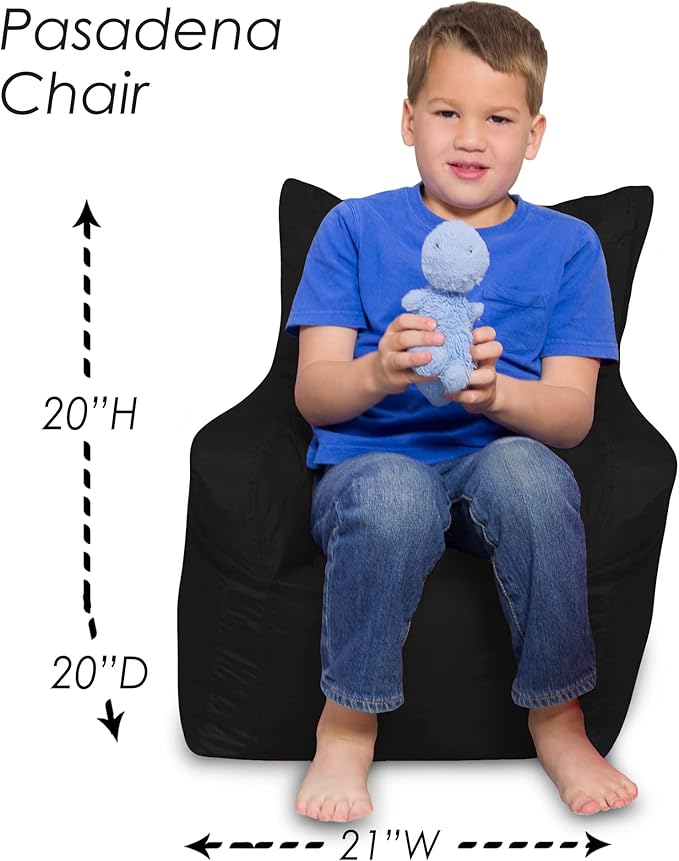 Posh Creations Bean Bag Chair Structured Seat for Toddlers and Kids, Comfy Chair for Gaming, Reading, and Watching TV for Children, Pasadena Chair, Microsuede - Black