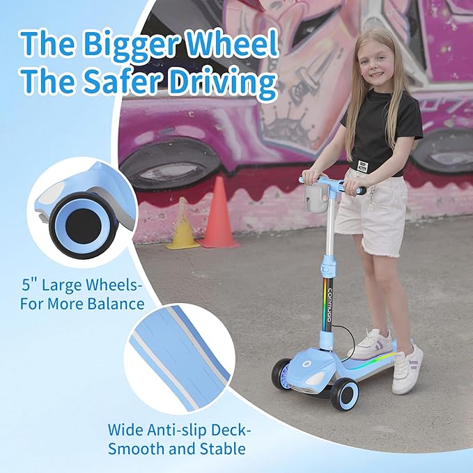 Electric Scooter for Kids with 3 LED Lighted Wheels, Adjustable Height & Lean-to-Steer, Anti-Slip Deck with Lights, Easy-Fold Mechanism, Balance Scooter for Kids,Toddlers