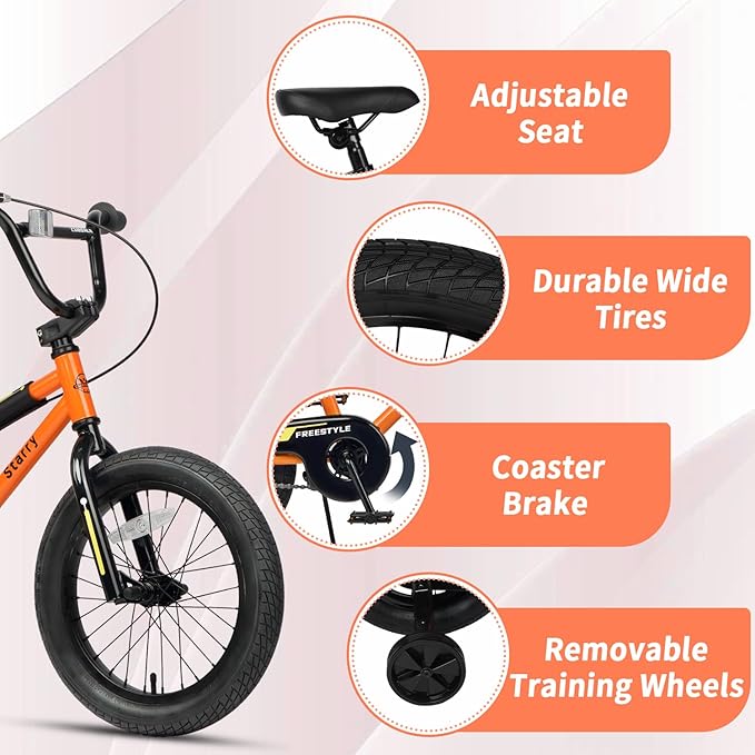 12 14 16 18 Inch Kids Bike BMX Style Bicycle with Training Wheels Coaster Brake for 2-10 Years Old Toddlers Boys Girls Multiple Colors