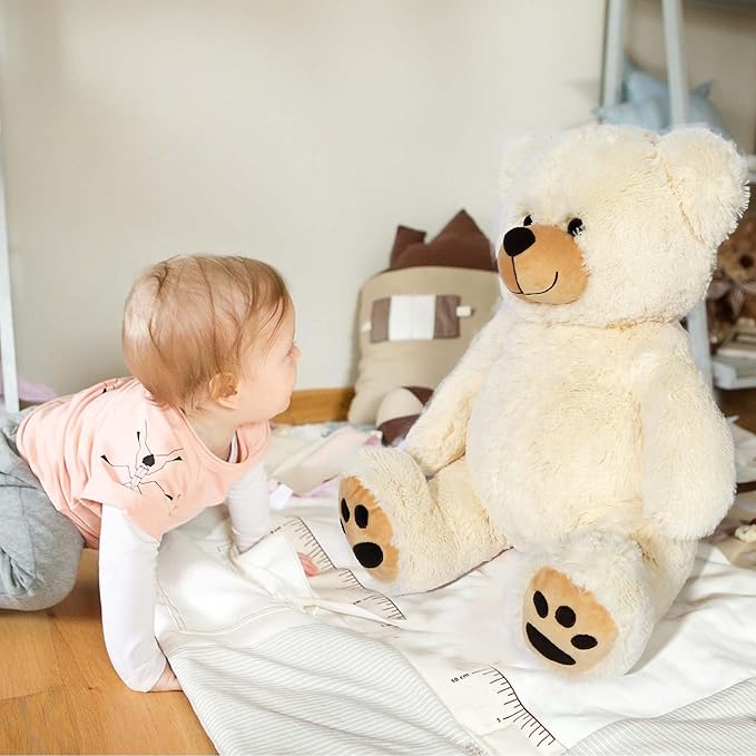 LotFancy Teddy Bear Stuffed Animals, 20 inch Cute Bear Plush Toy with Footprints, Plushies Gift for Kids Baby Toddlers on Baby Shower, Birthday, Christmas, Easter Decorations, Beige
