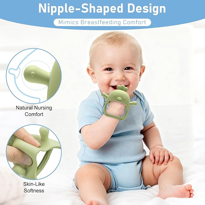 2 Pack Baby Teething Toys 0-6 6-12 Months, Multi-Functional Food Grade Silicone Baby Montessori Sensory Teether Toys & Teething Mittens, Soothing Chew Baby Toys for Newborn Infant Sucking Needs