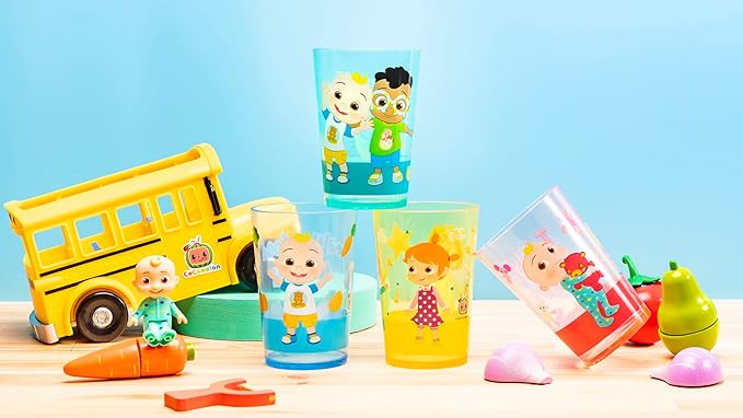 Zak Designs CoComelon Nesting Tumbler Set Includes Durable Plastic Cups with Variety Artwork, Fun Drinkware is Perfect for Kids (14.5 oz, 4-Pack, Non-BPA)