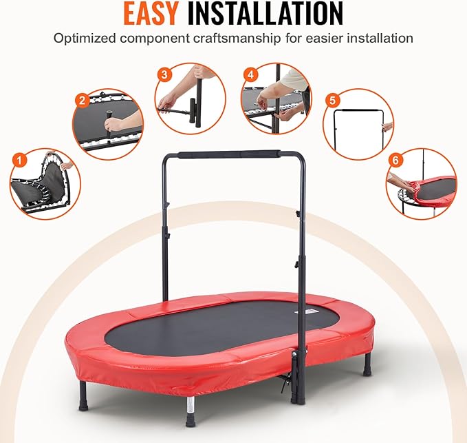 VEVOR 5FT Trampoline 50"/55"/56 * 35" for Indoor/Outdoor use for Toddlers, Foldable Mini Baby with Foam Handle, Recreational Birthday Gift