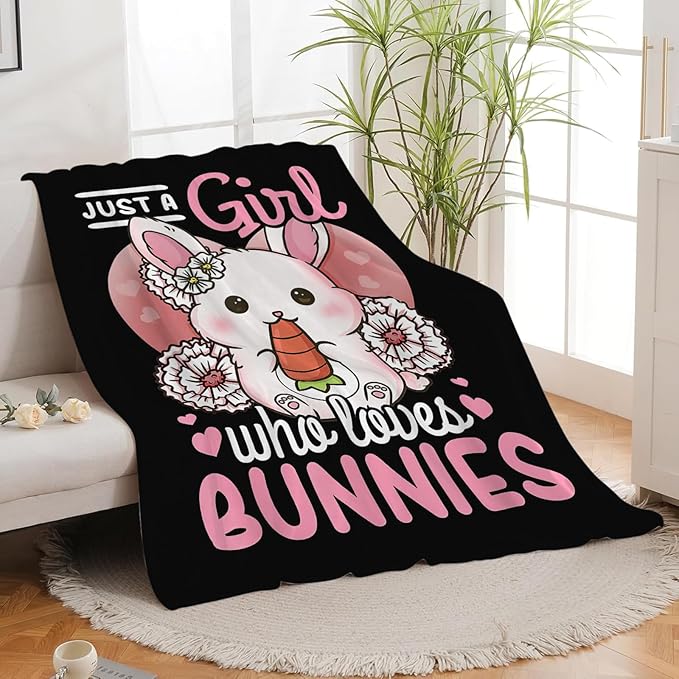 Bunny Blanket Cute Rabbit Throw Blanket Gifts for Kids Girls Boys Adults Women Super Soft Cozy Plush Fluffy Fuzzy Fleece Blanket Decor 40''X50''