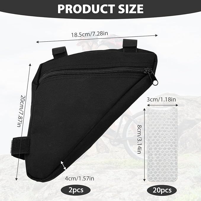 2 Pcs Triangle Bike Bag, Bike Frame Small Storage Bag, Pouches For Adult Cycling For Road And Mountain Bikes Accessories Pack For Phone, Wallet, Keys (With Reflective Stickers* 20)