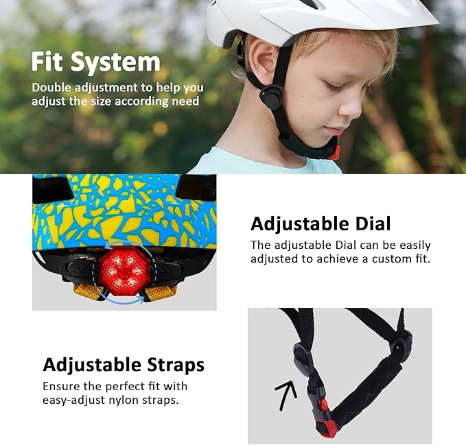 Kids Bike Helmet, Youth Toddler Boys Girls Helmets, 2 Size Adjustable for Ages 2-3-5-8-14 Years, Child Helmet with Visor and LED Light, Lightweight Multi-Sport Bicycle Scooter Cycling Helmets