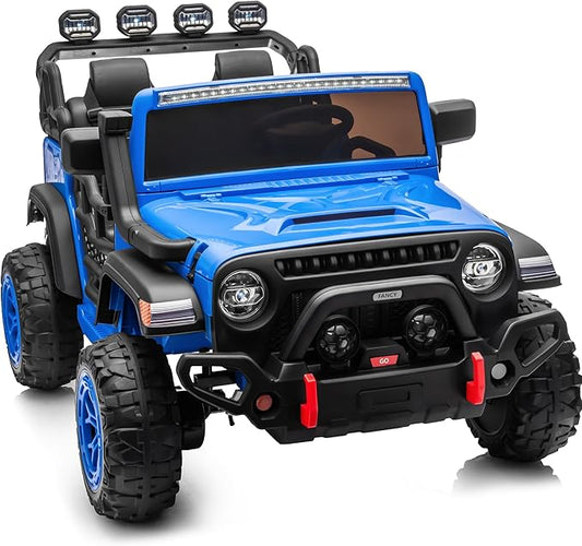 2 Seater Electric Ride on Car Truck, 24V 4x4 Ride on Toy for Kids 4-8 with Remote Control, EVA Tires - Blue