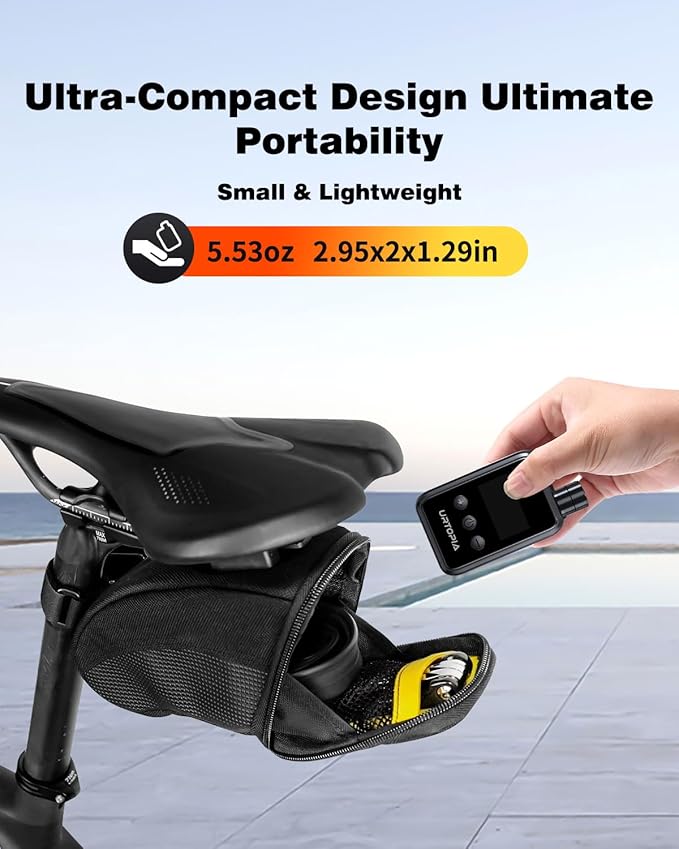 URTOPIA Mini Bike Tire Pump, Fast Inflate Bicycle Pump with Gauge, Rechargeable 150PSI Portable Electric Bike Air Pump with Presta and Schrader Valve for Road Bike, Ebike, Motorcycle, Ball