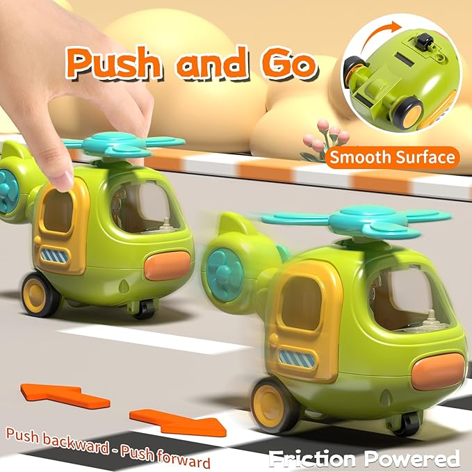 Baby Toys Push Cars for 1 2 3 Year Old 2 Pack Friction Powered Airplane Fire Trucks for Toddlers 1-3 Lights and Musical Toys for 1 Year Old First Birthday Gifts for Toddler