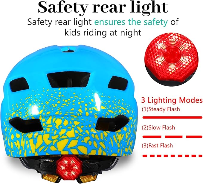 Kids Bike Helmet, Youth Toddler Boys Girls Helmets, 2 Size Adjustable for Ages 2-3-5-8-14 Years, Child Helmet with Visor and LED Light, Lightweight Multi-Sport Bicycle Scooter Cycling Helmets
