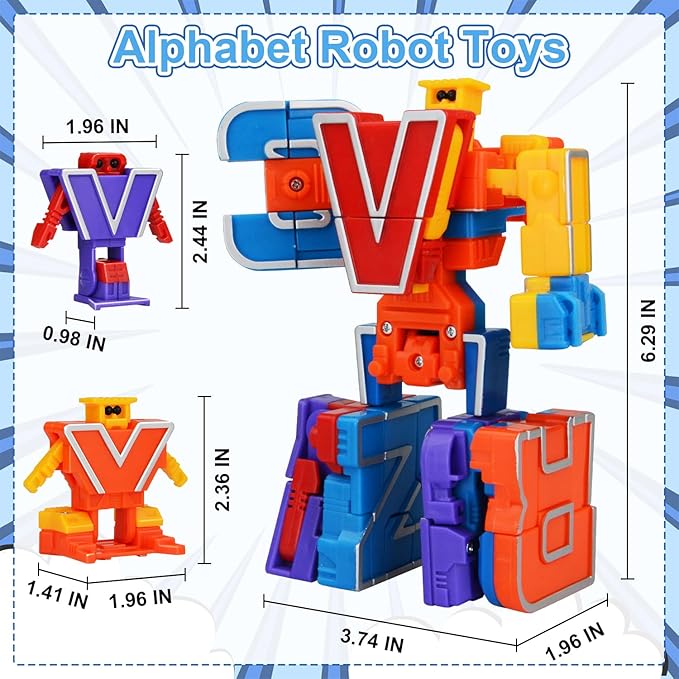 Toys Gifts for 3 4 5 6 Years Old Toddler Boys Girls,26 Alphabet Robots ABC Letters Educational Learning Blocks for Kids,Alphabots Deformation STEM Fine Motor Skill Birthday Gifts for Preschool Age 3+