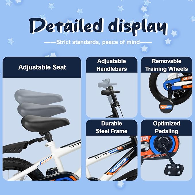 12/14/16 Inch Children’s Bike for Toddlers Kids Ages 3-8, Safe Non-Slip Tires, Removable Training Wheels, Coaster Brake, Easy Assembly, Perfect for Boys and Girls, Blue and White