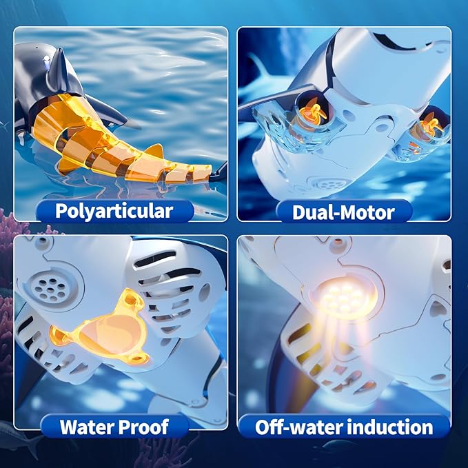 2.4Ghz Remote Control Shark Toys for Kids 3 4 5 6 7 Years Old, 1:18 Scale High Simulation Shark for Pool, Bath Toys for Toddlers, Electronic RC Sea Animal, Outdoor Water Gifts