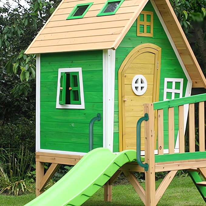 SELEWARE 6-Pack 17-Inch Green Metal Playground Safety Handles – Heavy-Duty, Non-Slip Kids’ Grab Bars for Indoor/Outdoor Playsets, Swing Sets, Playhouses, Treehouses, Jungle Gyms & Climbing Frames