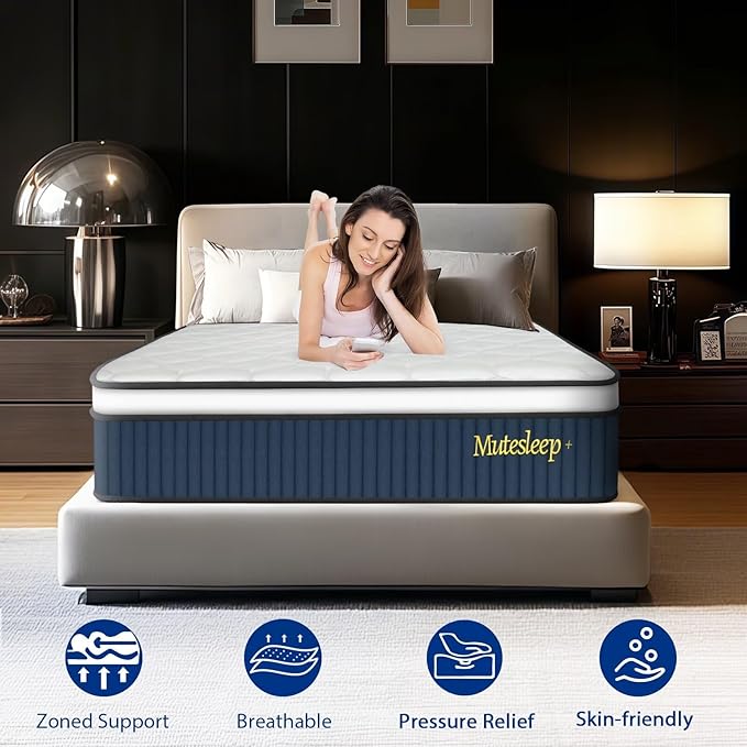 10 Inch Twin Hybrid Mattress, Medium Firm with Memory Foam and Zoned Pocket Springs for Enhanced Lumbar Support and Pressure Relief