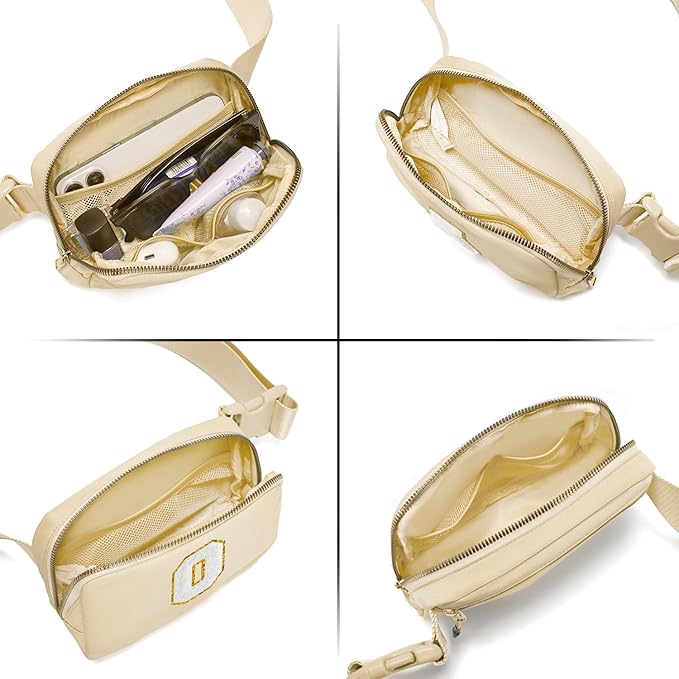 Gitus Birthday Gifts for 8 9 10 11 12 13 Year Old Girls Personalized Fanny Pack Crossbody Bags with Initial Letter Patch Belt Bag for Teen Girls Cute Trendy Stuff Travel Essentials (Beige-O)