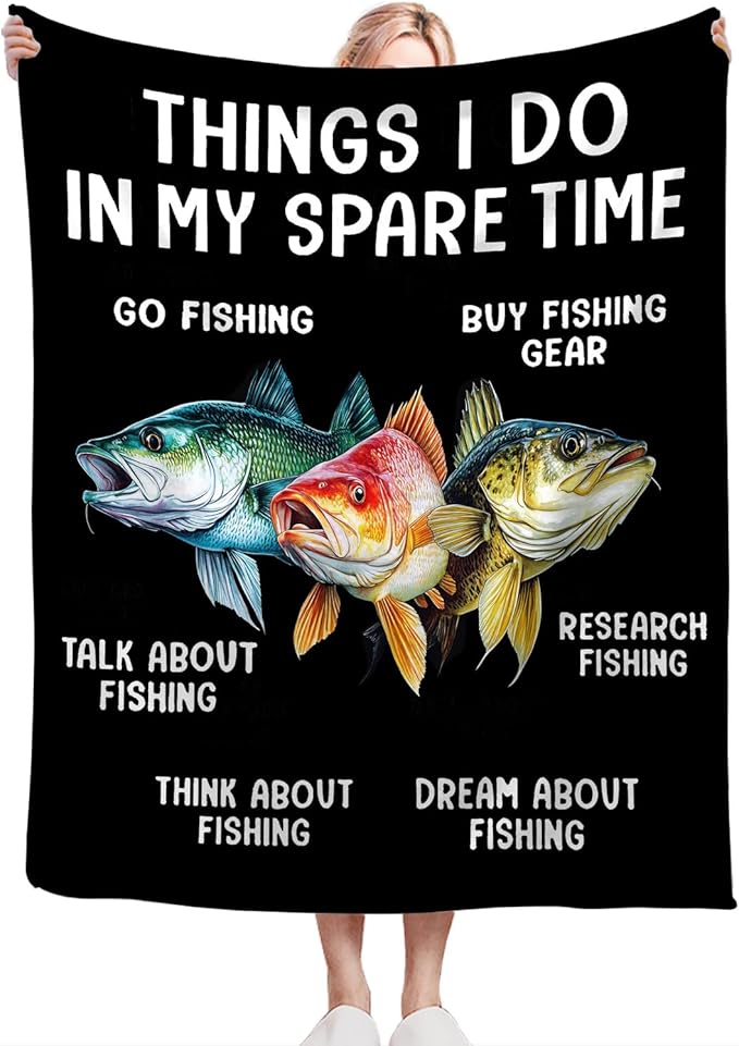 Fishing Blanket Fleece Soft Warm Plush Bass Fishing Throw Blankets Lightweight Plush Fuzzy Cozy Fish Blanket Gifts for Lovers Men Women Suitable for Couch Sofa Bed 60"X50"