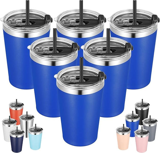 VEGOND 12oz Tumbler Stainless Steel Tumbler bulk Vacuum Insulated Double Wall Travel Tumbler with Lid and Straw Reusable Tumbler, Light Blue 6 Pack