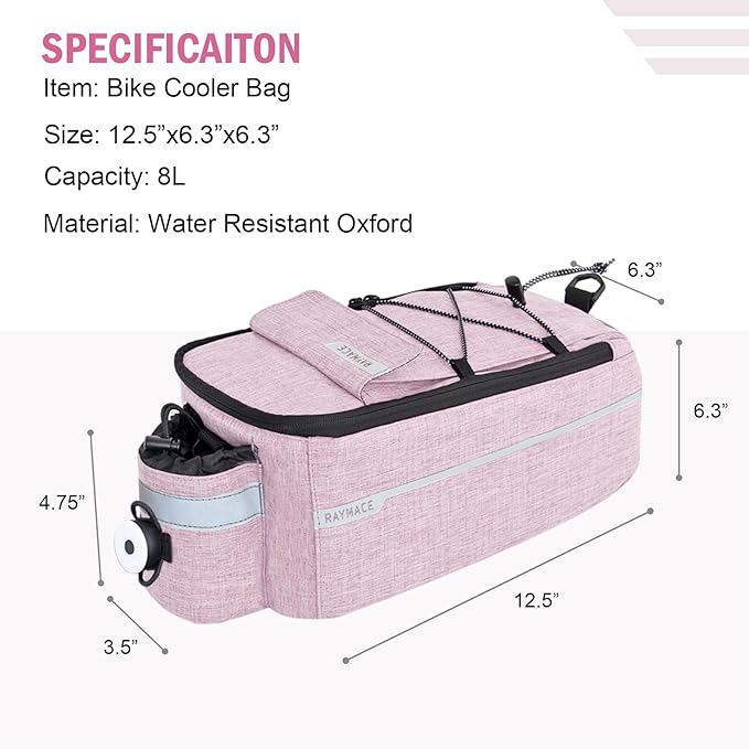 RAYMACE Bike Rear Rack Bag with Tail Light, Bike Truck Cooler Bag for Warm or Cold Items