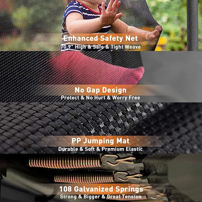 1500LBS 8 10 12 14 15 16 FT Tranpoline for Adults/Kids with Safety Enclosure Net, Basketball Hoop, Ball, Wind Stakes and Ladder, Heavy Duty Outdoor Recreational Tranpolines for Family