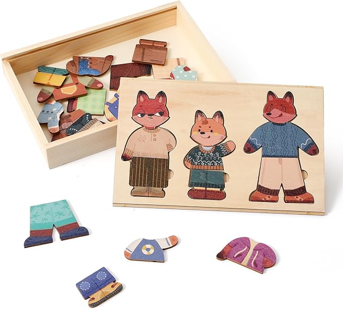 Wooden Puzzles for Toddlers Animal Dress-up Puzzle, Toddler Puzzles, Kids Learning Educational Montessori Toys for 3 4 5 Year Old, Gifts for Boys Girls(Family of 3)