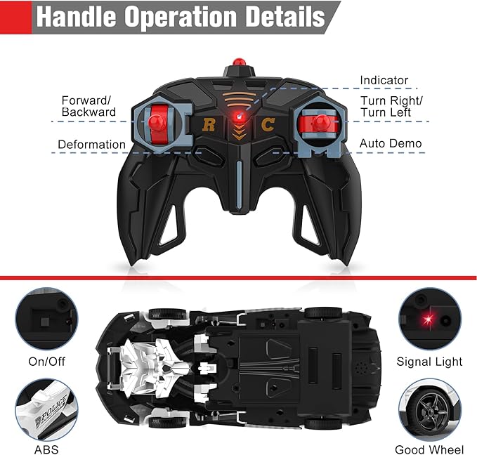 BLUEJAY Transform Rc Cars for Boys 4-7 8-12, 2.4Ghz 1:18 Scale Remote Control Car Transforming Robot, One-Button Deformation 360° Rotation and Drift Car Toy Gifts for Boys 3-5 (White)