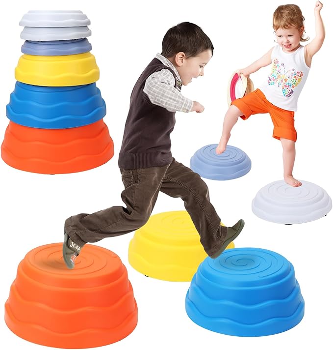 Stepping Stones for Kids, 6 Pcs Non-Slip Toddler Balance Stone Indoor & Outdoor, Sensory Stepping Stones for Toddlers 1-3, Toddler Obstacle Coordination Game Toys