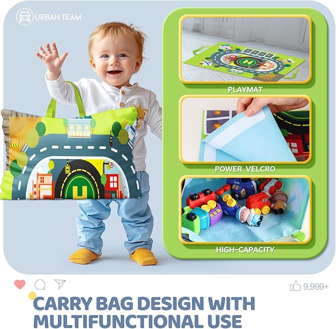 Soft Rubber Toy Figure Car for 1 Year Old Boy with Playmat (Storage Bag)|12 PCS Cartoon Cars Baby Toys for 12-18 Months & Toddler Age 1-2|First Birthday for 1 2 3 Year Old Boy