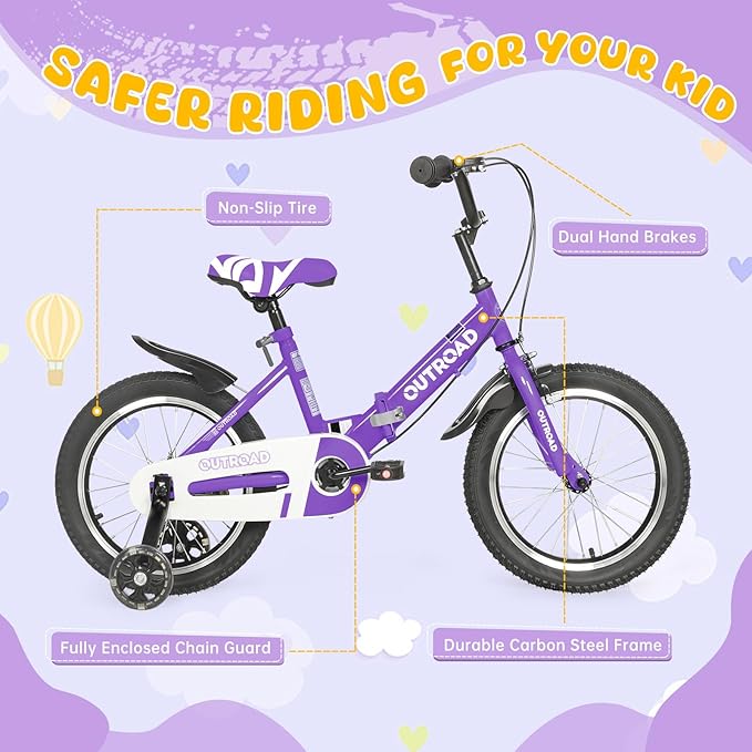 14/16/18 Inch Folding Kids Bike with Training Wheels, Gifts for Boy&Girl Age 3-9 yrs, Toddler Bike with Dual Brakes for Beginners, Multi-Color