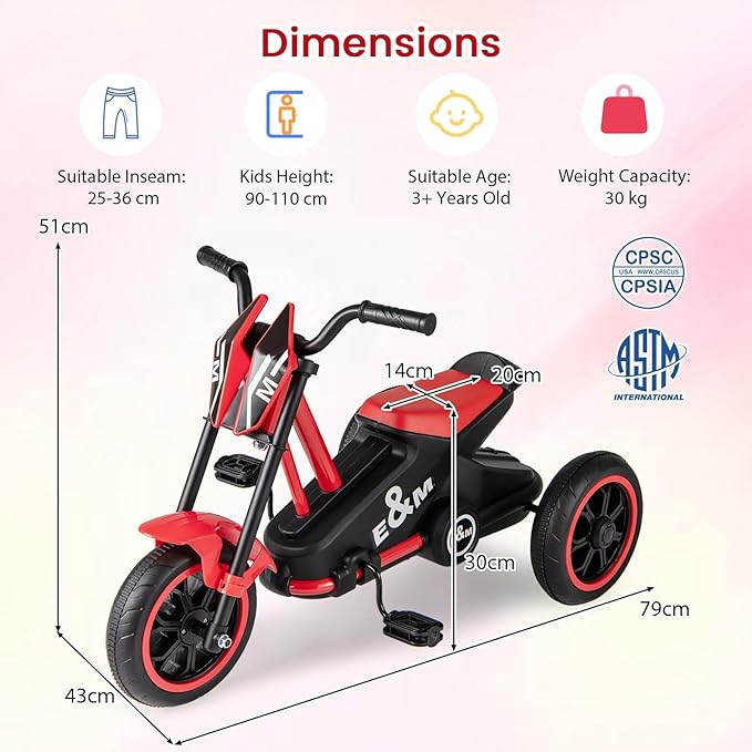 BABY JOY Kids Tricycle, 3-Wheel Toddler Bike with Foot Pedals, Forward/Backward, Toddler Tricycle Ride on Trike with Steering Handlebars, Toy Gift for Boys Girls Aged 3+ (Red)