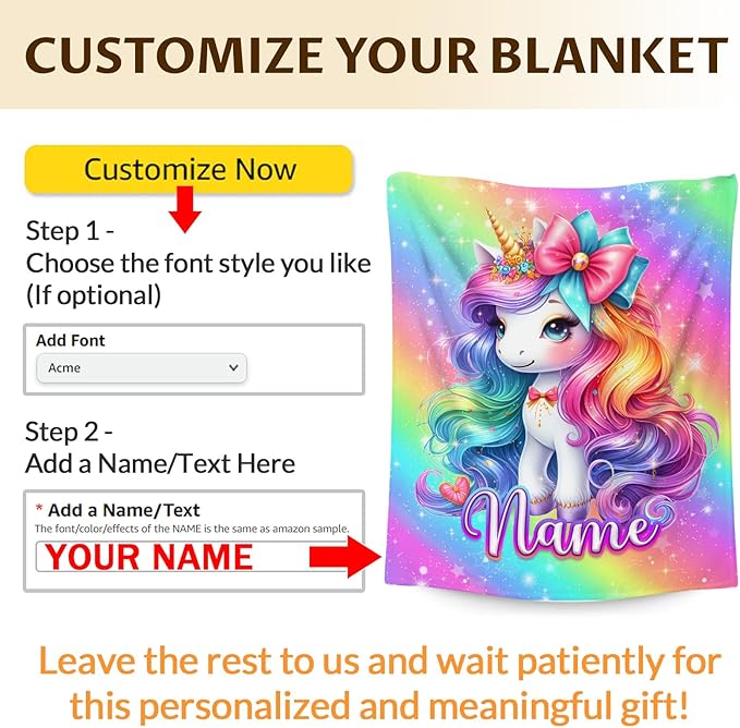 Kids Girls Blanket for Unicorn Lovers Toddlers Personalized Cute Stuff Throws Gifts, 30x40 Inches Small Lap Size Soft Cozy Warm Custom with Name Unicorn Throws Gifts for Sofa Chairs