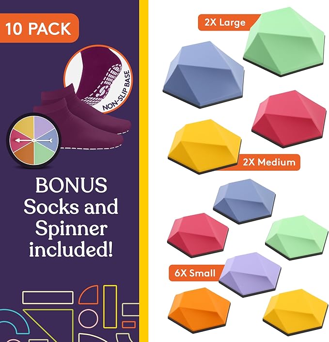 Special Supplies Diamond Shaped Stepping Stones for Kids Indoor and Outdoor Balance Blocks Promote Coordination, Balance, Strength Child Safe Rubber, Non-Slip Edging (Multi-Color, 10)