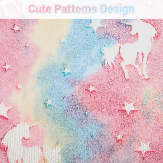 Viviland Kids Throw Blanket Glow in The Dark, Pink Unicorn Toddler Blankets for Girls, Soft Warm Lightweight Plush Throw Blanket Fleece for Sofa Chair Couch Bed Gift for Kids, 50" x 60"