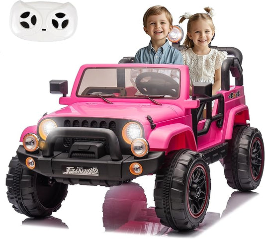 24V XL Kids Electric Ride on Truck Car 2 Seater Remote Control for Toddlers 2-8, 160W 2 Motors 5MPH Max Speed, Bluetooth USB Music Player, LED Lights Safety Belt, Gift for Boys Girls, Pink
