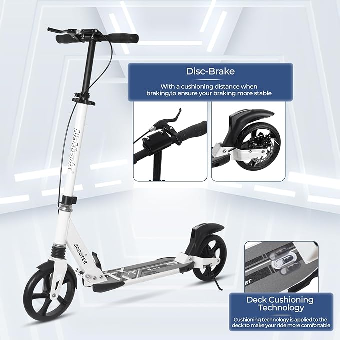 Nattork Scooter for Kids Age 6+, Teens and Adults- Adjustable Height Folding Kick Scooter with Large Sturdy Wheels for a Smooth Ride, Lightweight, Anti-Shock Suspension for Boys and Girls