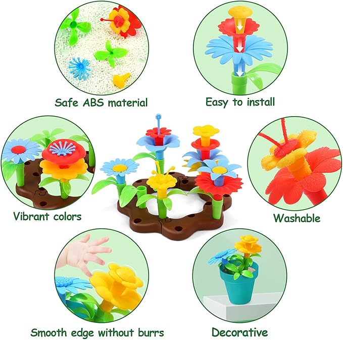 CUTE STONE Kids Gardening Tool Set, Garden Toys with Wheelbarrow, Watering Can, Shovel, Flower Garden Building Toy, Pretend Play Outdoor Indoor Activities Stem Toy Gifts for Boys Girls